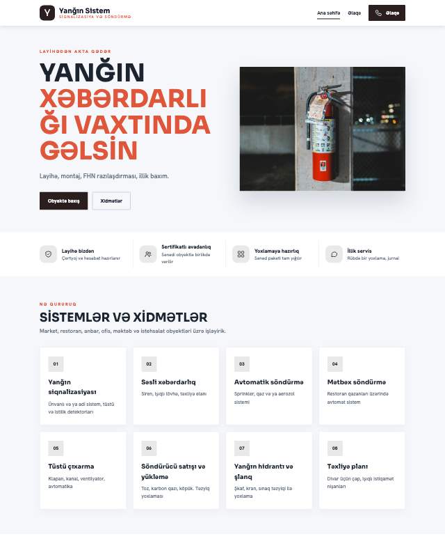 Yanğın təhlükəsizliyi · Qırmızı sayt dizaynının ekran görüntüsü