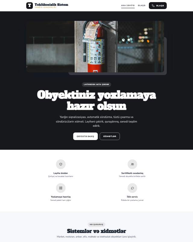 Yanğın təhlükəsizliyi · Tünd sayt dizaynının ekran görüntüsü