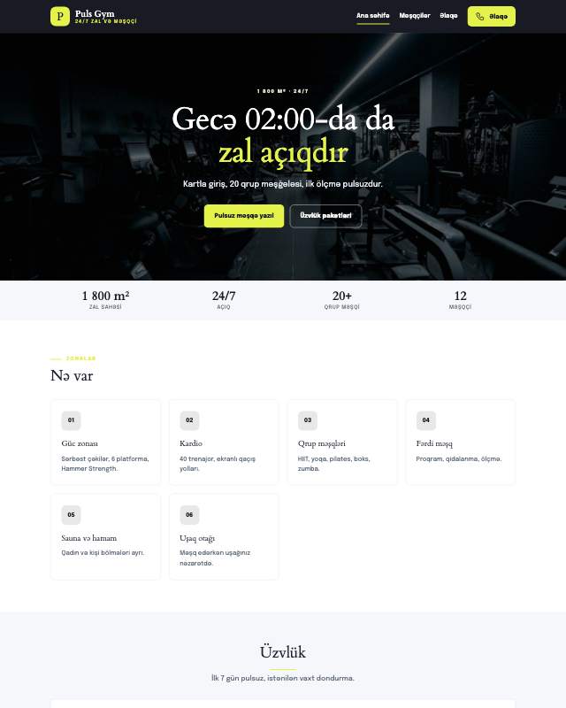 Fitness klub · Enerji sayt dizaynının ekran görüntüsü