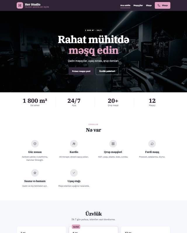 Fitness klub · Qadın veb sayt şablonunun ekran görüntüsü