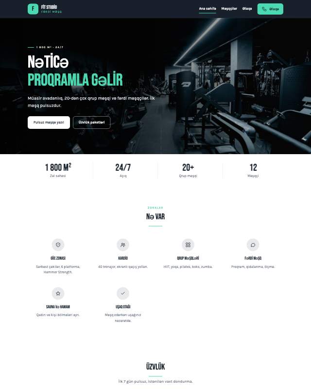 Fitness klub üçün veb sayt şablonu «Modern»: ekran görüntüsü