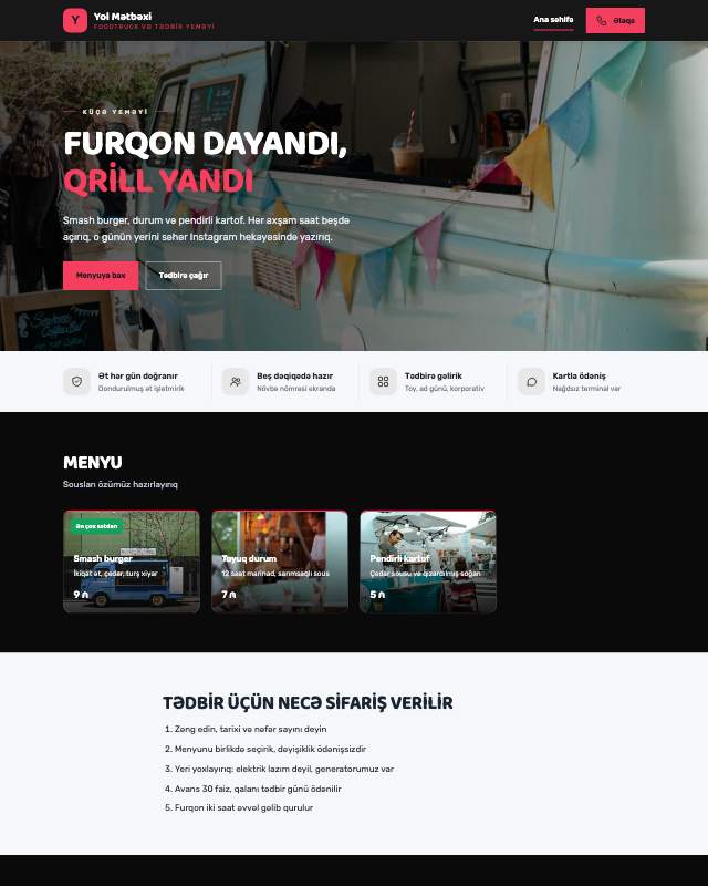 Foodtruck sayt dizaynının ekran görüntüsü