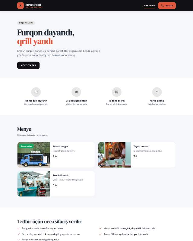 Food truck üçün veb sayt şablonu «Kontrast»: ekran görüntüsü