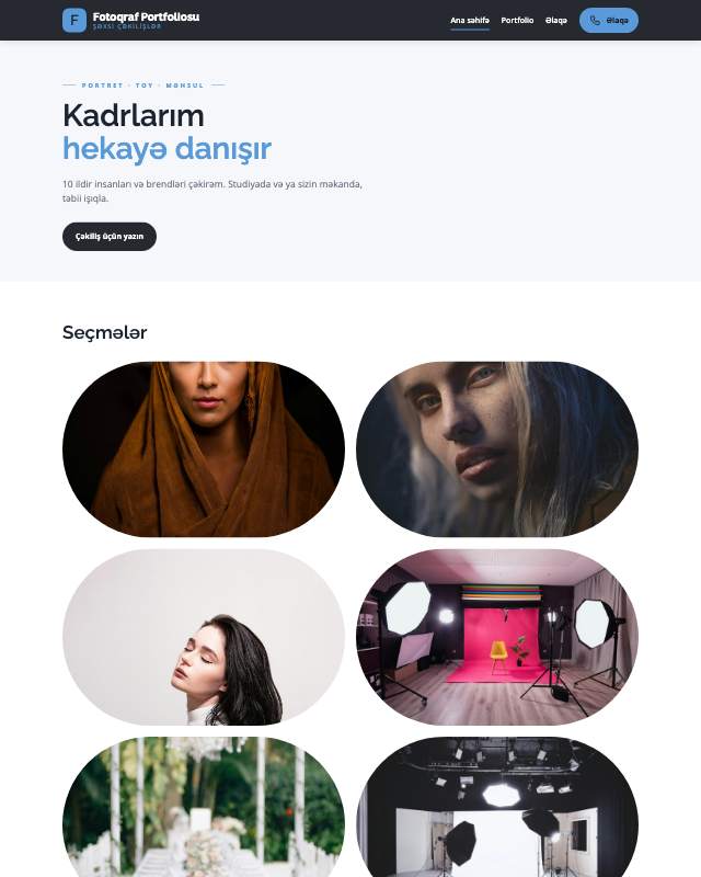 Fotoqraf portfoliosu sayt dizaynının ekran görüntüsü