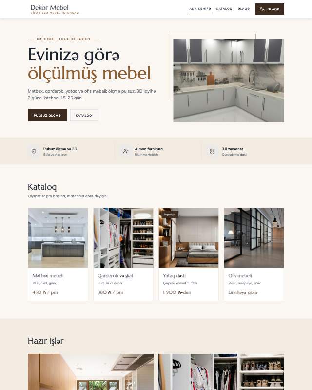 Mebel sayt dizaynının ekran görüntüsü