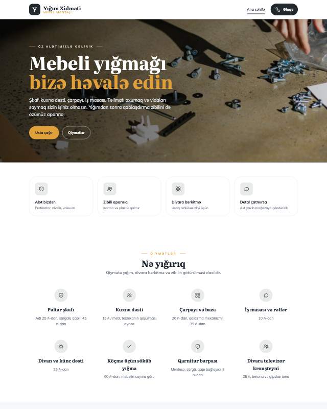 Mebel yığımı · Kart sayt dizaynının ekran görüntüsü