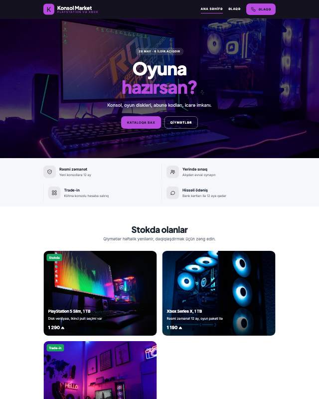Oyun konsolları · Neon veb sayt şablonunun ekran görüntüsü