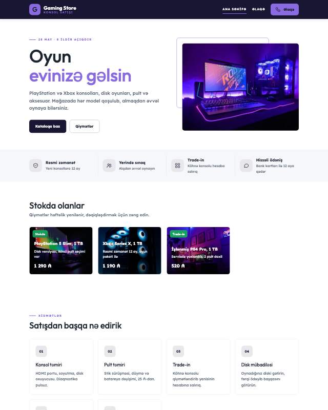 Oyun konsolları · Gradient veb sayt şablonunun ekran görüntüsü