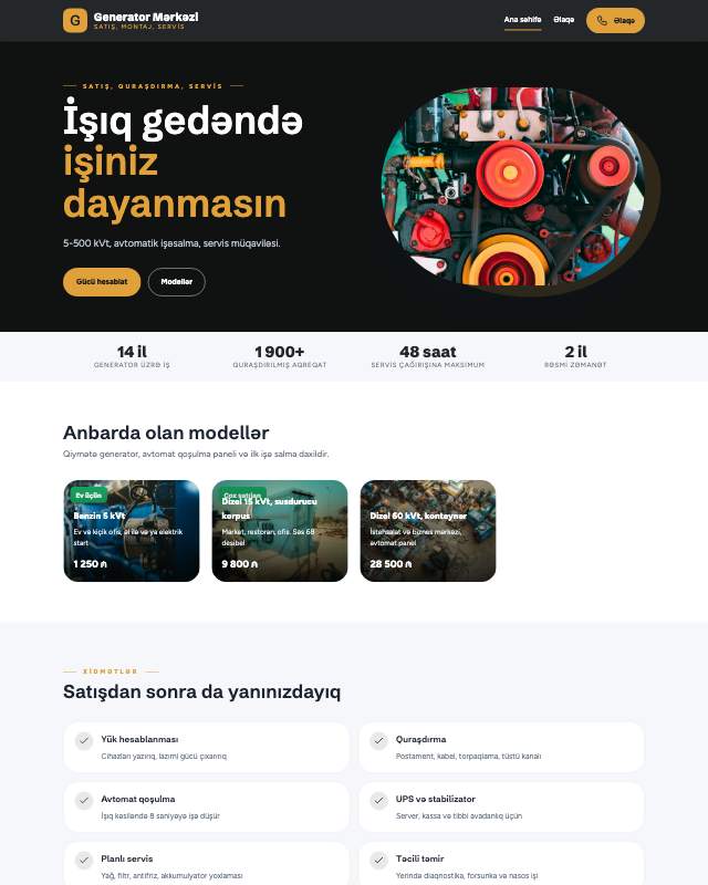 Generator · Enerji sayt dizaynının ekran görüntüsü