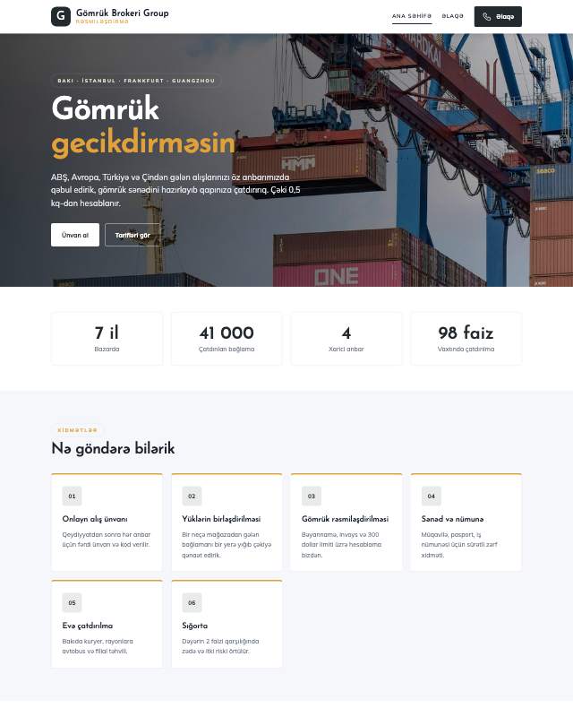 Gömrük brokeri · Kart veb sayt şablonunun ekran görüntüsü