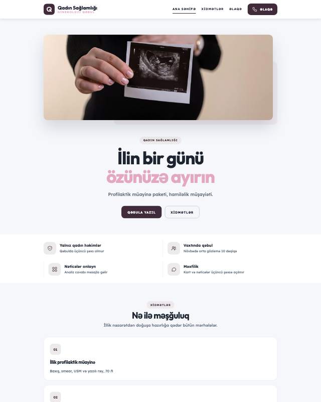 Ginekoloq · Qayğı sayt dizaynının ekran görüntüsü