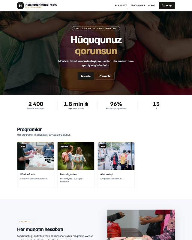 Həmkarlar ittifaqı · Premium veb sayt şablonunun ekran görüntüsü