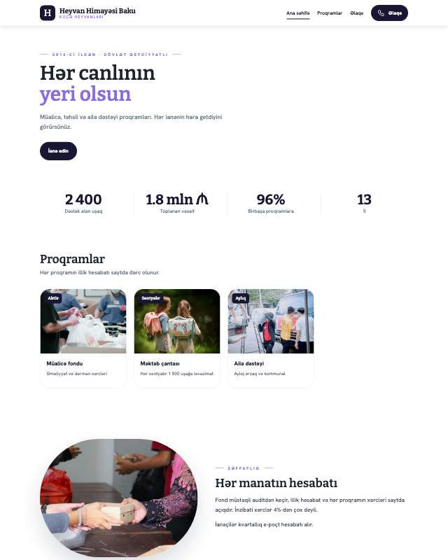 Heyvan himayəsi · Gradient veb sayt şablonunun ekran görüntüsü