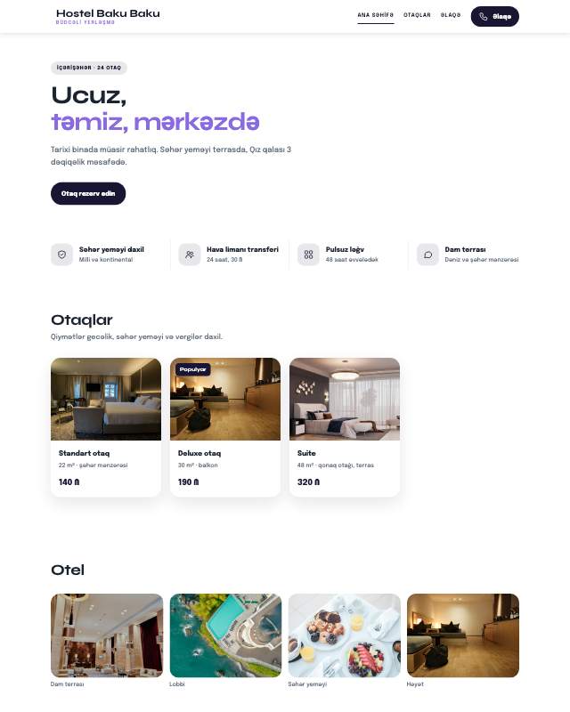 Hostel · Gradient sayt dizaynının ekran görüntüsü