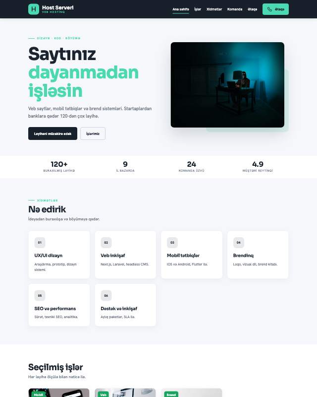 Veb hostinq sayt dizaynının ekran görüntüsü
