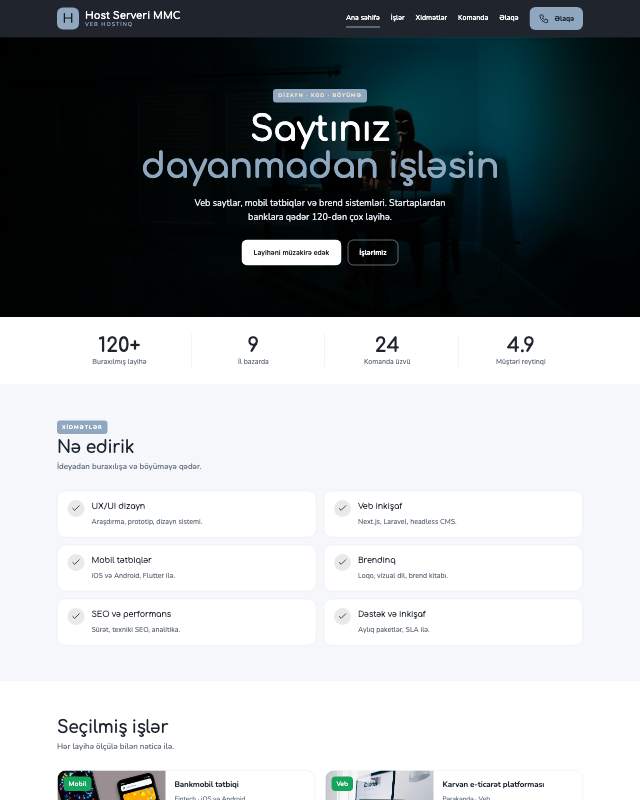 Veb hostinq · Studiya sayt dizaynının ekran görüntüsü