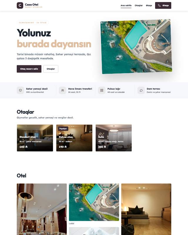 Otel · Zərif sayt dizaynının ekran görüntüsü
