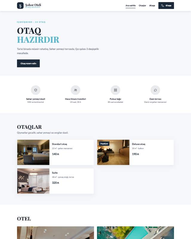 Otel · Geniş sayt dizaynının ekran görüntüsü