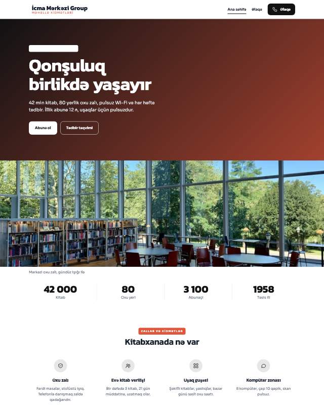 İcma mərkəzi · Kontrast veb sayt şablonunun ekran görüntüsü