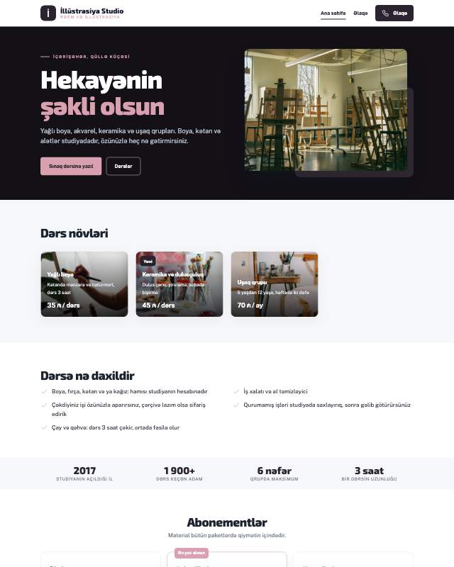 İllüstrasiya studiyası üçün veb sayt şablonunun ekran görüntüsü