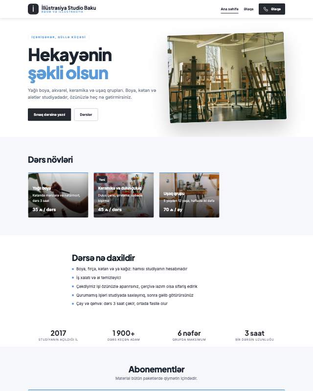İllüstrasiya studiyası · Minimal veb sayt şablonunun ekran görüntüsü