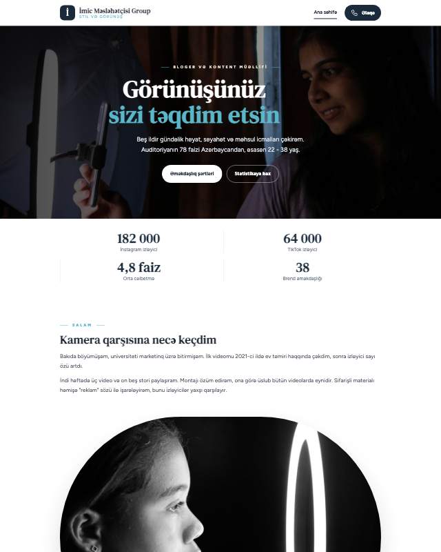 İmic məsləhətçisi · Geniş sayt dizaynının ekran görüntüsü