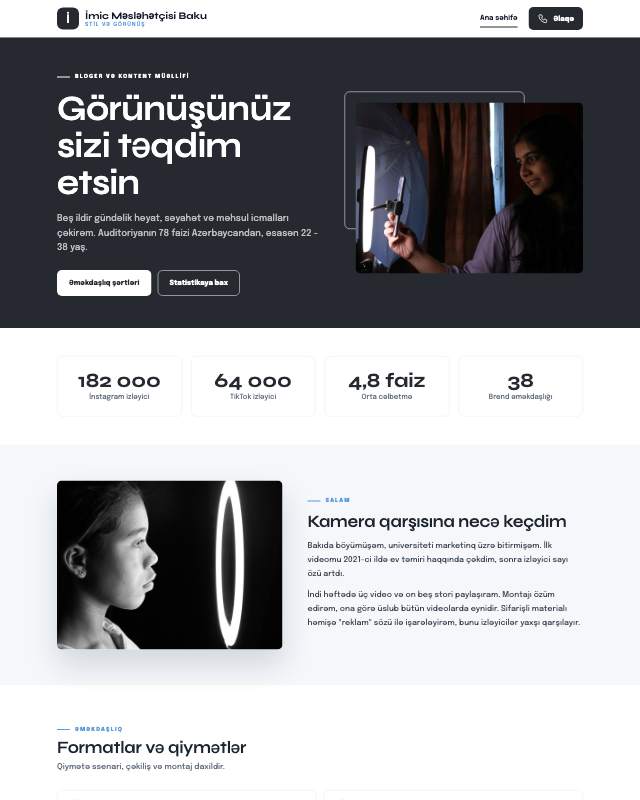 İmic məsləhətçisi · Minimal sayt dizaynının ekran görüntüsü