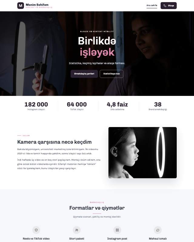 Bloger səhifəsi · Şəxsi sayt dizaynının ekran görüntüsü