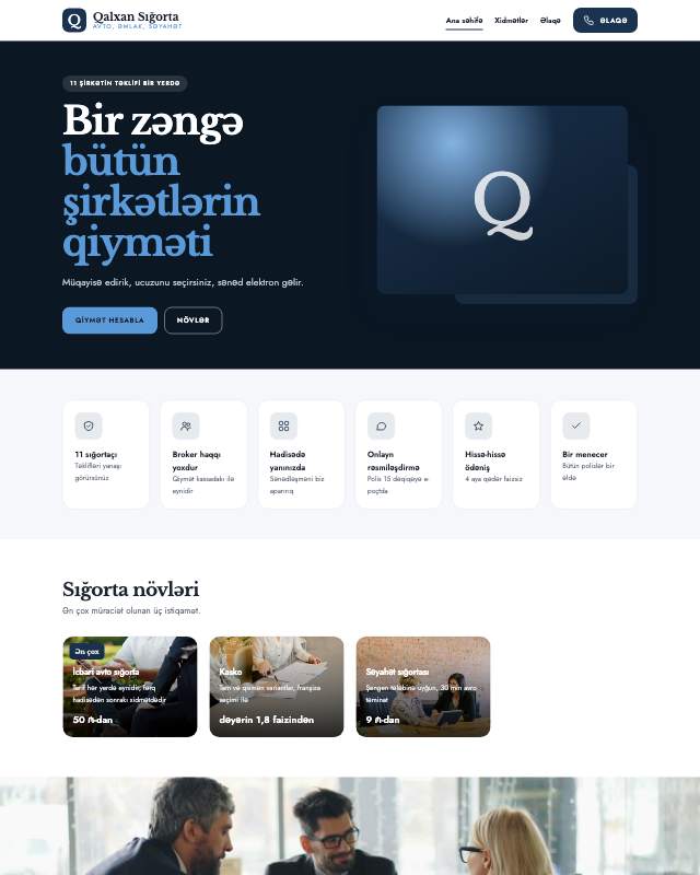 Sığorta agentliyi · Qalxan sayt dizaynının ekran görüntüsü