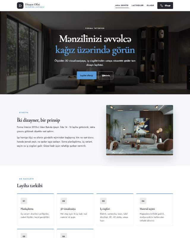 İnteryer dizayn · Minimal sayt dizaynının ekran görüntüsü