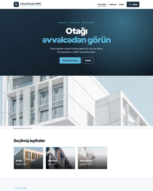 İnteryer vizualizasiya · Təmiz sayt dizaynının ekran görüntüsü