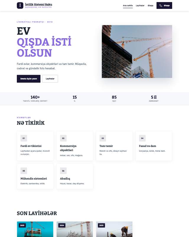 İstilik sistemləri · Gradient veb sayt şablonunun ekran görüntüsü