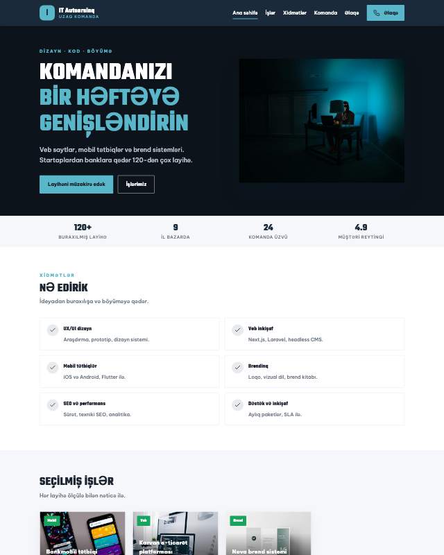 IT autsorsinq sayt dizaynının ekran görüntüsü