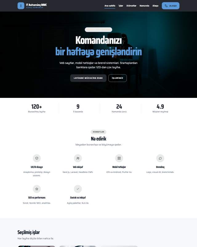IT autsorsinq · Minimal sayt dizaynının ekran görüntüsü
