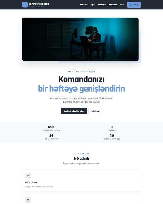 IT autsorsinq · Sadə sayt dizaynının ekran görüntüsü