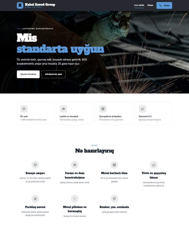 Kabel istehsalı · Minimal veb sayt şablonunun ekran görüntüsü