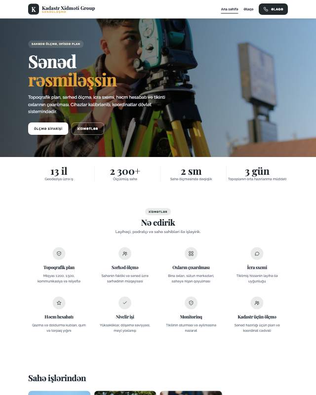 Kadastr xidməti · Kart veb sayt şablonunun ekran görüntüsü
