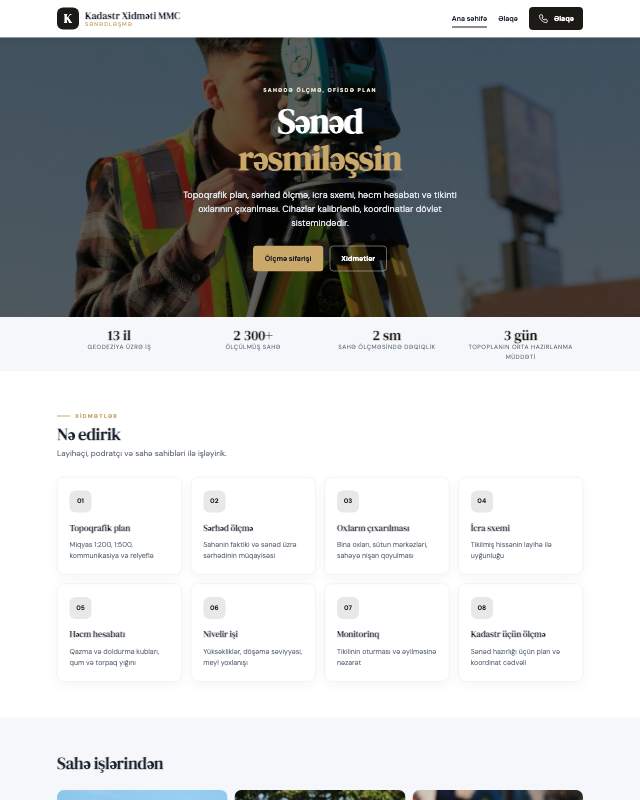 Kadastr xidməti · Premium veb sayt şablonunun ekran görüntüsü