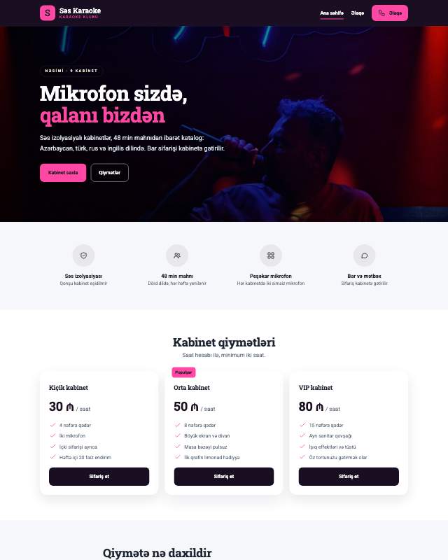 Karaoke sayt dizaynının ekran görüntüsü