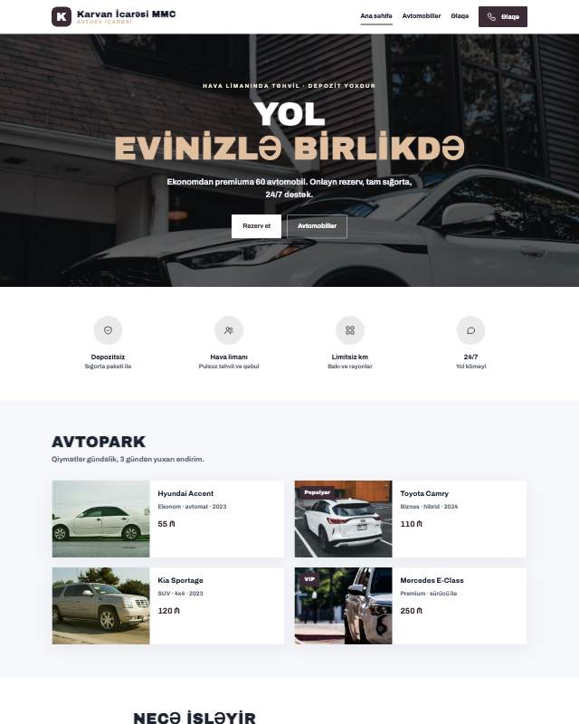 Karvan icarəsi · Zərif sayt dizaynının ekran görüntüsü