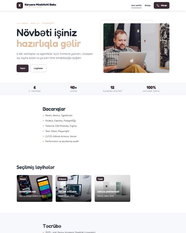 Karyera məsləhətçisi · Zərif sayt dizaynının ekran görüntüsü