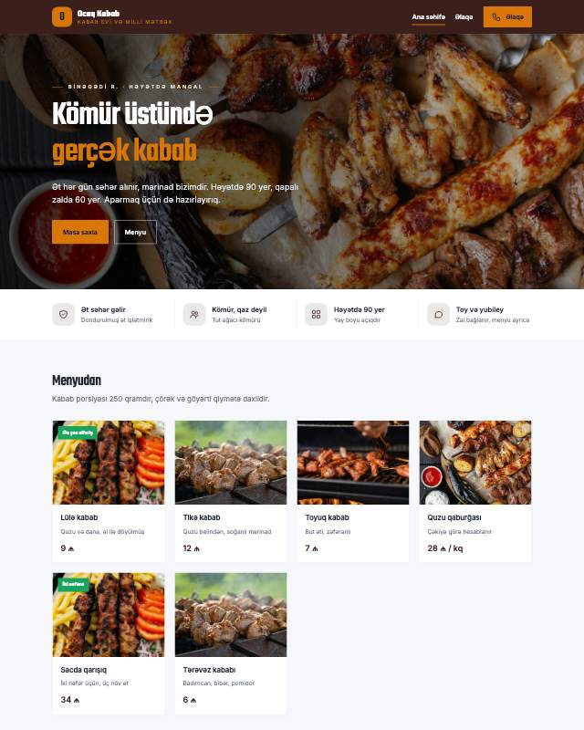 Kabab evi sayt dizaynının ekran görüntüsü