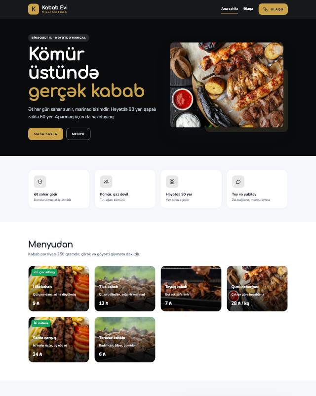 Kabab evi · Tünd sayt dizaynının ekran görüntüsü