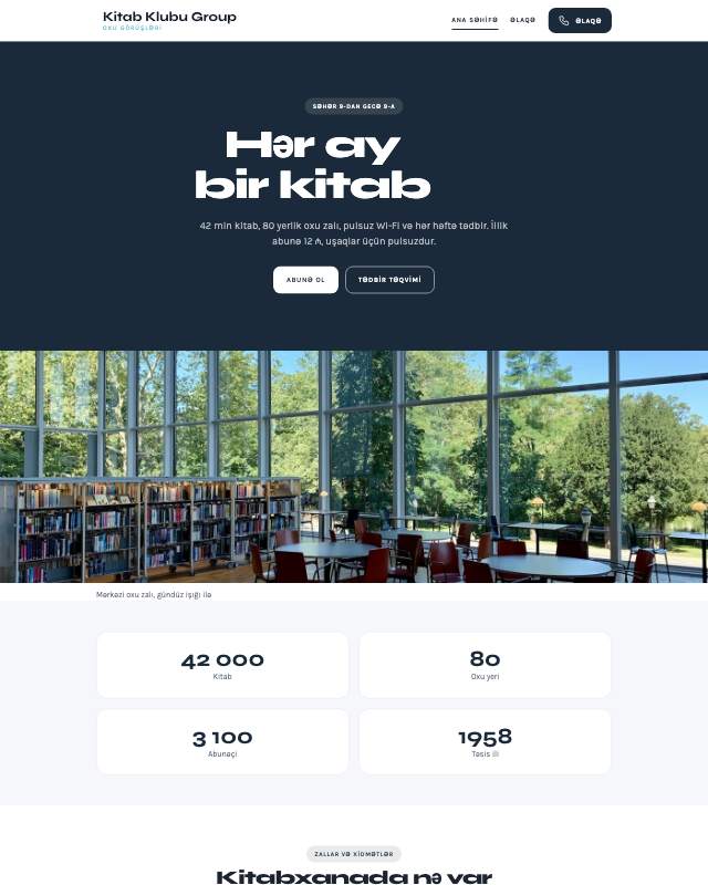 Kitab klubu · Geniş veb sayt şablonunun ekran görüntüsü