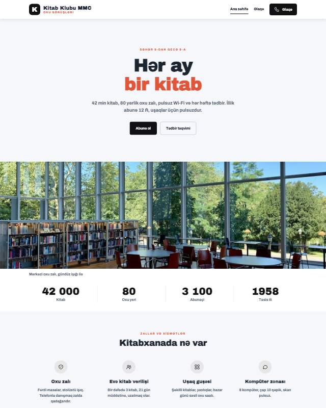 Kitab klubu · Kontrast veb sayt şablonunun ekran görüntüsü