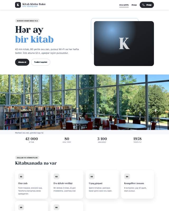 Kitab klubu · Minimal veb sayt şablonunun ekran görüntüsü