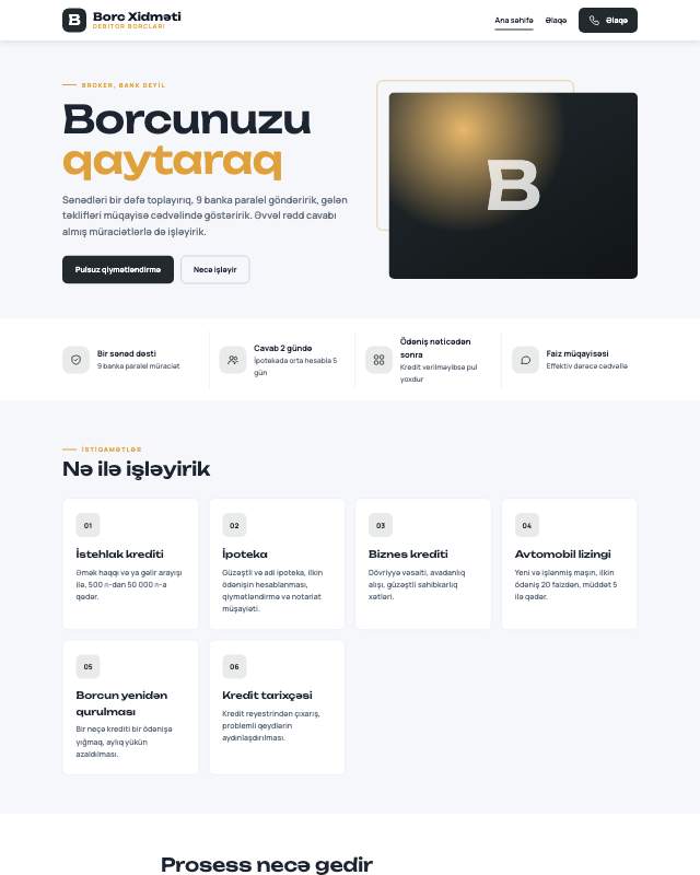 Borc idarəetmə şirkəti üçün veb sayt şablonunun ekran görüntüsü