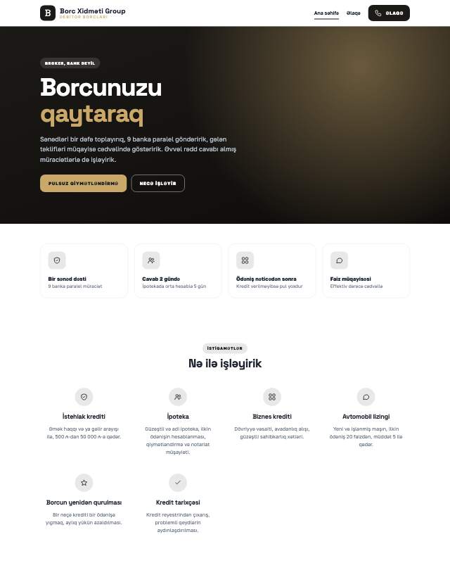 Borc idarəetməsi · Premium veb sayt şablonunun ekran görüntüsü