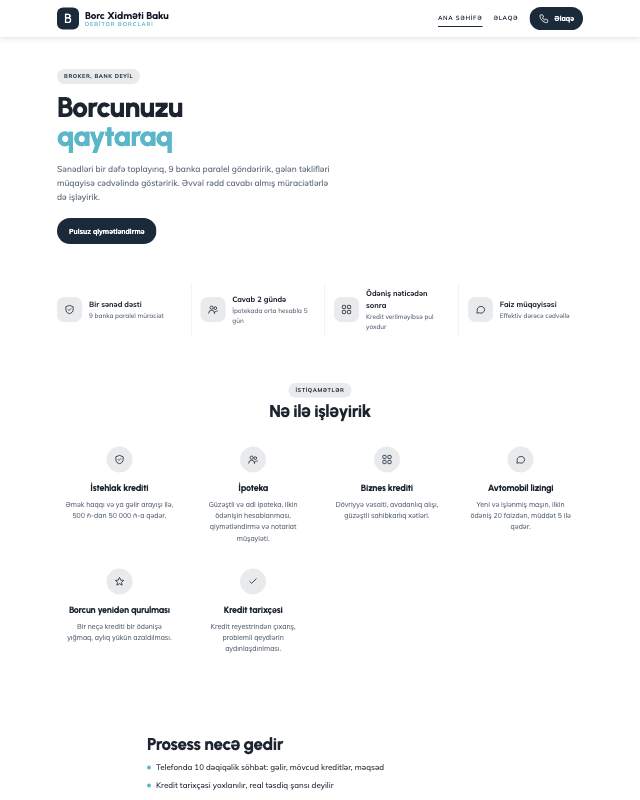 Borc idarəetməsi · Geniş veb sayt şablonunun ekran görüntüsü