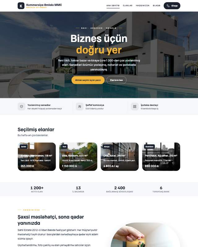 Kommersiya əmlakı · Canlı veb sayt şablonunun ekran görüntüsü